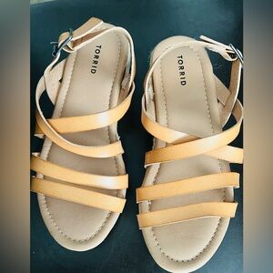 TORRID Criss Cross Faux Leather Gladiator Sandals Brown Size 9WW.